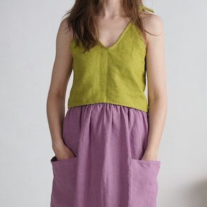 Linen strap crop top. Linen spaghtetti strap top. Summer linen cami top. Linen cropped tank top. Linen blouse. Natural linen tie top - AMUR