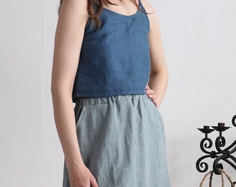 100% Linen Cami Crop Top – Spaghetti Straps, Summer Wear - URE