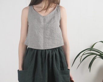 Linen swing crop top. Linen summer top. Linen cropped tank top. Linen blouse. Summer linen crop top. Linen slip top. Natural linen top - LEA