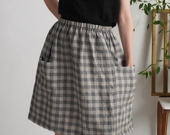 Linen skirt with pockets. Washed linen skirt. Midi Knee-length linen skirt. Aline linen flowy skirt. Natural linen skirt for women - SALWEN