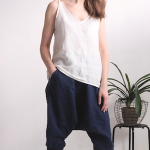 Linen tie strap tank top. Washed linen camisole top. Women linen spaghetti linen top. Summer blouse with ties. Linen strap tank top - NILE