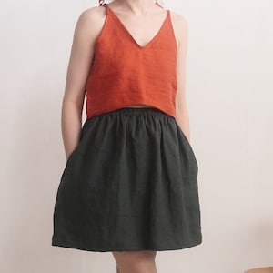 Linen strap crop top. Linen spaghtetti strap top. Summer linen cami top. Linen cropped tank top. Linen blouse. Natural linen tie top - AMUR