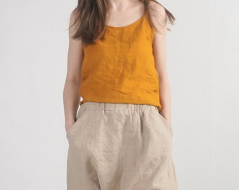 100% Stone Washed Linen Cami Top – Spaghetti Straps, Summer Blouse - ODER