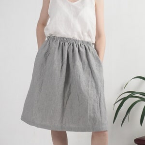 Washed linen skirt. Aline linen skirt. Linen skirt with pockets. Soft midi linen skirt. Linen skirt for women.Natural flowy skirt- MAGDALENA