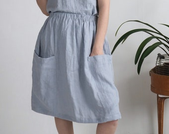 Linen skirt with pockets. Washed linen skirt. Midi Knee-length linen skirt. Aline linen flowy skirt. Natural linen skirt for women - SALWEN