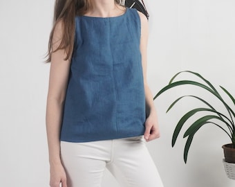 Ärmelloses Top aus 100 % stonewashed Leinen – KASAI, Sommerliche Freizeitbluse – KASAI
