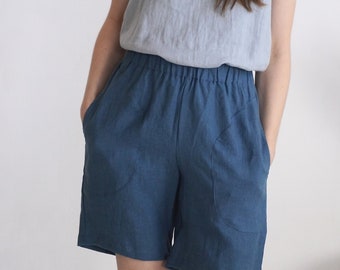 Linen shorts with pockets. Womens linen longer shorts. Washed linen shorts. Mom linen shorts. Summer linen shorts. Cozy linen shorts - URAL