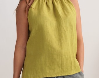 Linen Halter Neck Maternity Top, Summer Blouse, Tie Back, Organic Fabric - LUNI