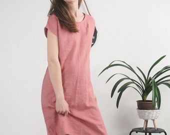 Natural everyday linen dress. Linen simple dress. Tunic linen dress. Natural loose linen dress. Washed linen dress. Soft linen dress - SEINE