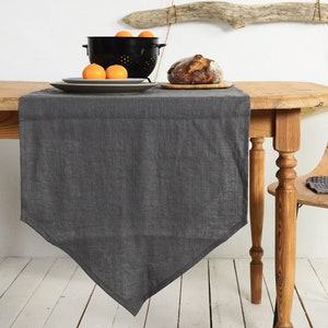 Soft Linen Table Runner with Triangle Ends – Dark Gray Dining Decor