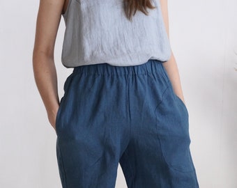 Washed Linen Shorts with Pockets, Natural Elegant Summer Style - URAL