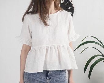 Linen ruffle crop top. Ruffle sleeve crop top. Linen Wear. Summer flowy crop top. Linen crop top. Linen Clothing. Natural ruffle top. - RIO