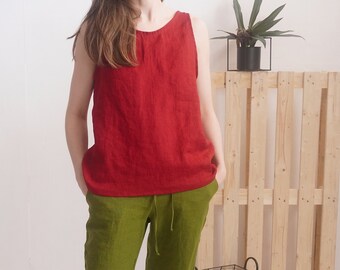 Tanktop aus 100 % stonewashed Leinen – Oversized, natürlich, lässiger Stil – LIAO