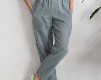 Linen trousers. Tapered linen trousers. Soft high waist linen pants. Sustainable clothes. Natural linen pants. Washed linen trousers- THAMES