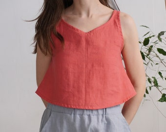 On SALE - Ready to Ship, XS size. Linen swing crop top. Linen summer top. Linen cropped tank top. Linen blouse. Natural crop top - LEA