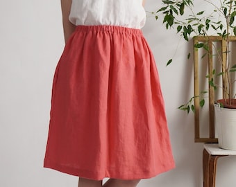 Washed linen skirt. Aline linen skirt. Linen skirt with pockets. Soft midi linen skirt. Linen skirt for women.Natural flowy skirt- MAGDALENA