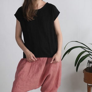 Linen simple top. Soft linen top. Washed linen blouse. Classic natural top. Simple linen top. Pure linen blouse. Organic linen top ELBE image 2