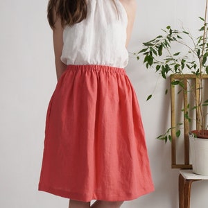 Washed linen skirt. Aline linen skirt. Linen skirt with pockets. Soft midi linen skirt. Linen skirt for women.Natural flowy skirt- MAGDALENA