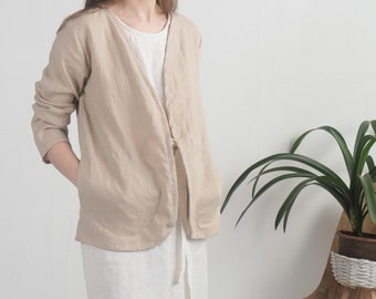 Linen cardigan jacket. Linen women's jacket. Long sleeve jacket. Soft linen jacket. Natural linen cardigan. Sustainable clothing - PJORSA