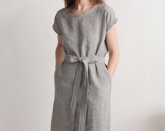 Linen simple dress. Shift linen dress. Basic everyday linen dress. Natural loose linen dress. Washed linen dress. Soft linen dress - SENEGAL