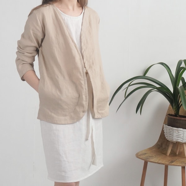 Linen cardigan jacket. Linen women's jacket. Long sleeve jacket. Soft linen jacket. Natural linen cardigan. Sustainable clothing - PJORSA