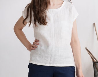 Linen simple top. Soft linen top. Washed linen blouse. Classic natural top. Simple linen top. Pure linen blouse. Organic linen top - ELBE