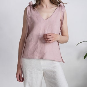 Linen long strap top. Washed linen blouse. Women linen linen top. Summer blouse with ties. Romantic linen blouse. Linen summer top - NEN