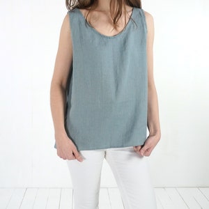 Linen tank top. Linen tops for women. Sleeveless linen top. Ladies linen tops. Natural linen Blouse. Washed linen tank top. Linen tee LIAO image 1