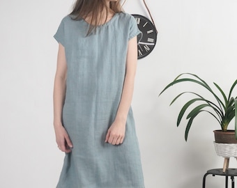 Natural everyday linen dress. Linen simple dress. Tunic linen dress. Natural loose linen dress. Washed linen dress. Soft linen dress - SEINE