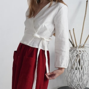Linen long sleeve wrap top. Linen elegant blouse. Linen wrap blouse. Linen vneck blouse. Linen women top. Linen winter wrap top - DNIEPER