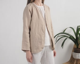 On SALE - Ready to Ship, 2XL sizes. Linen cardigan jacket. Linen women's jacket. Long sleeve jacket. Natural linen cardigan - PJORSA