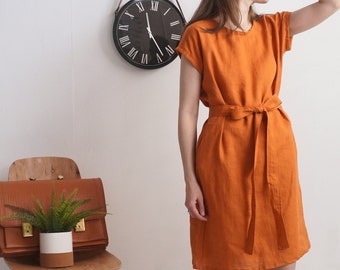 Linen simple dress. Shift linen dress. Basic everyday linen dress. Natural loose linen dress. Washed linen dress. Soft linen dress - SENEGAL