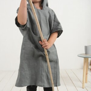 Linen kids poncho. Linen towel for kids. Linen hooded children towel. Kids beach cover up. Linen hooded toddler bathrobe. Kids beach towel. image 2