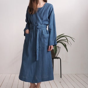 Linen unisex bath robe. Long linen robe. Washed linen bath robe. Soft linen lounge wear. Stonewashed linen robe. Linen bathrobe - TAPI
