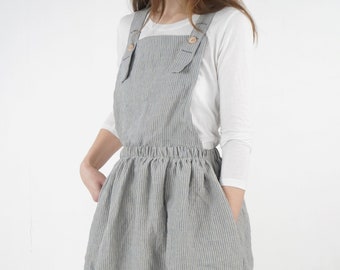 Linen pinafore dress. Linen apron dress. Linen Pinafore. Pinafore Dress. Cross-back dress. Washed linen skirt with dungarees - LOMAMI