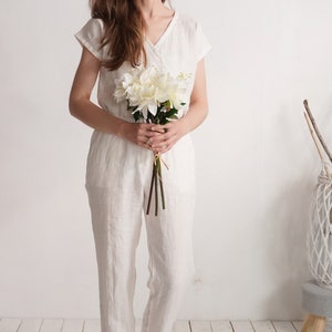 Linen wedding jumpsuit. Bridal jumpsuit. Linen white jumpsuit. Linen wedding pantsuit. Wedding linen romper. Linen wedding romper PARANA image 2