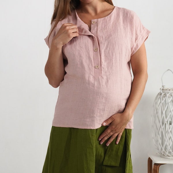 Blusa de linho para gestantes. Blusa para amamentação. Roupa de maternidade. Blusa de linho para amamentação. Amamentação em linho. Blusa de amamentação para gestantes - KAMA