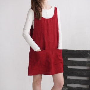 Short Linen Apron Dress. Washed Linen dress. Pinafore Dress. Oversize Linen tunic. Pinafore Linen dress. Linen romper with pockets - ALABAMA