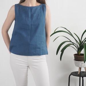 Linen fitted top. Linen sleeveless blouse. Basic linen blouse. Linen top for woman. Linen casual blouse. Summer natural linen top - KASAI
