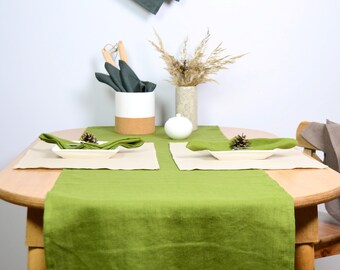 Stonewashed Linen Table Runner – Soft European Fabric, Christmas Natural Table Decor