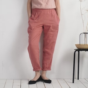 Linen trousers. Tapered linen trousers. Soft high waist linen pants. Sustainable clothes. Natural linen pants. Washed linen trousers- THAMES