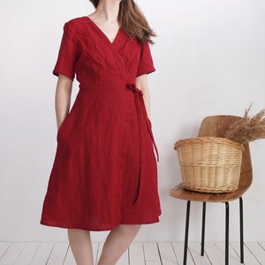 Wrap linen dress. Elegant summer dress. Evening linen dress. Bridesmaid wedding dress. Midi wrap linen dress. Linen a-line dress- MISSOURI