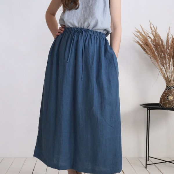 Long linen skirt with ties. Long linen skirt. Swing linen maxi skirt. Women linen skirt. Boho clothing.Fall pleated full skirt - ARKANSAS