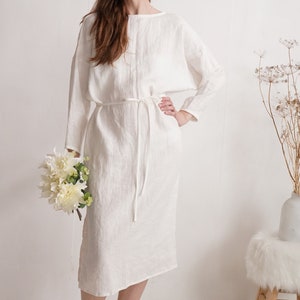 Low back linen wedding dress. Linen evening dress. Linen formal wedding dress. Elegant court wedding dress. Long sleeeved dress - LIARD