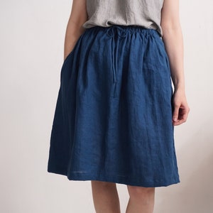 Linen skirt with ties. Aline linen skirt. Linen skirt with pockets. Soft midi linen skirt. Linen skirt for women Natural flowy skirt- ANGARA