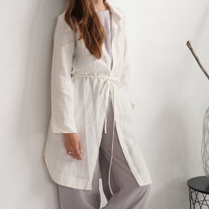 Linen long jacket. Natural linen jacket. Womens jacket. Linen cardigan. Linen cover up with belt. Natural linen jacket with pockets EMAJEGI image 4