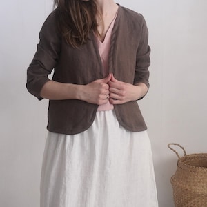 Linen short jacket. Linen women's jacket. Soft linen kimono jacket. Natural linen clothing. Sustainable clothing. Long sleeve jacket PURUS image 1