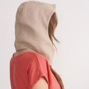 Linen hood. Natural linen hooded scarf. Linen hood scarf. Soft linen scarf. Linen scarf hood. Linen face shield hood. Linen slip scarf-hood. image 2