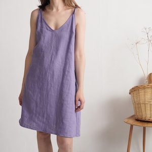 Linen sundress with ties. Linen beach dress with ties straps. Linen summer dress. Linen summer dress with tie spaghetti straps - WINNIPEG