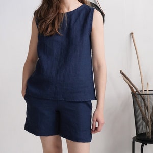 Women linen sleepwear. Linen loungewear. Linen top and shorts. Summer linen outfit. Linen home clothing. Linen pajama set. Linen cami top.